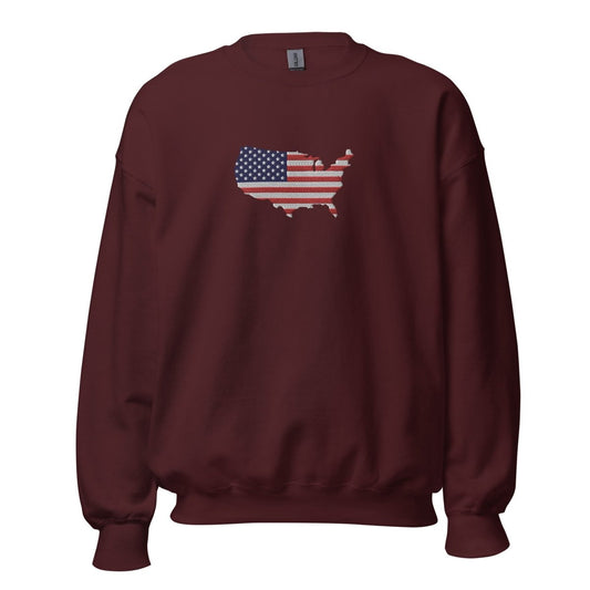 Embroidered United States Flag/Map Unisex Sweatshirt (Large center) - tajnin